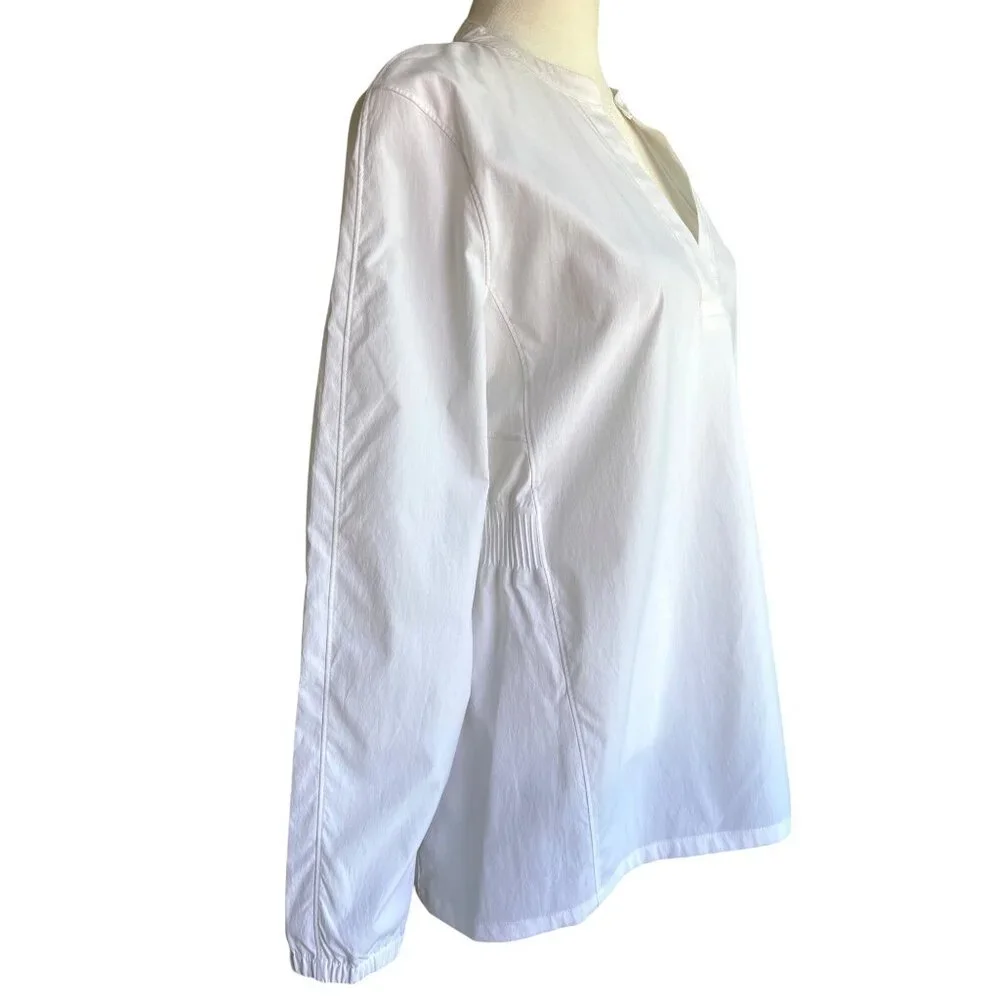 Athleta Womens Shirt Medium Tunic Blouse Pullover White Elastic Waist Oversized‎